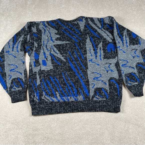 Vintage Sweater Men's 80/90s Crew Neck Made in USA Geometric Patterned Medium - Picture 9 of 10